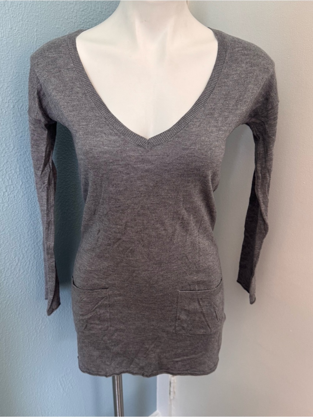 White House Black Market Grey Sm Mini Dress Lightweight Sweater Bodycon Pockets